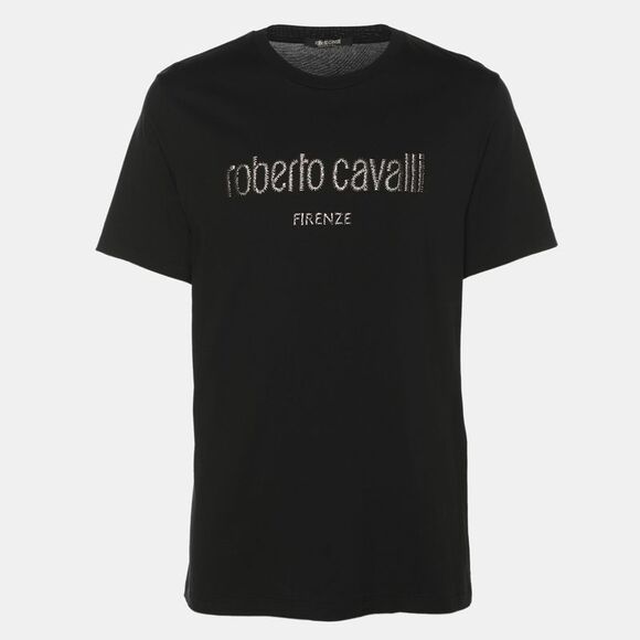 Roberto Cavalli Black Jersey Logo Print T-Shirt L